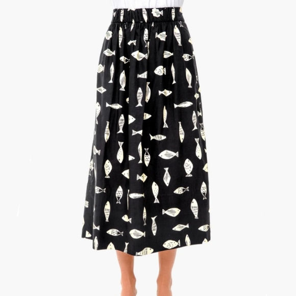 Tibi Dresses & Skirts - Tibi Poisson Fish Print Smocking Waistband Full Midi Skirt 14